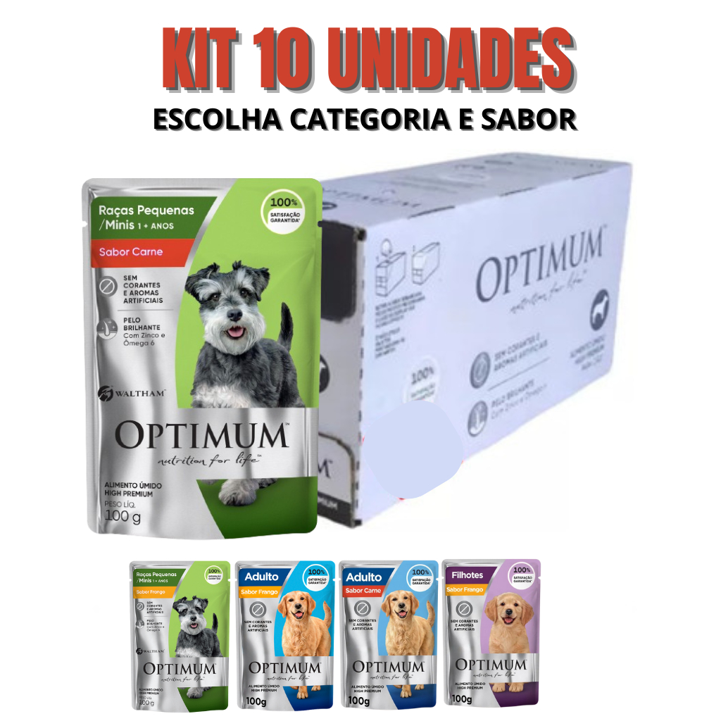 SACHÊS OPTIMUM CÃO SABOR FRANGO 100G KIT 10 UN