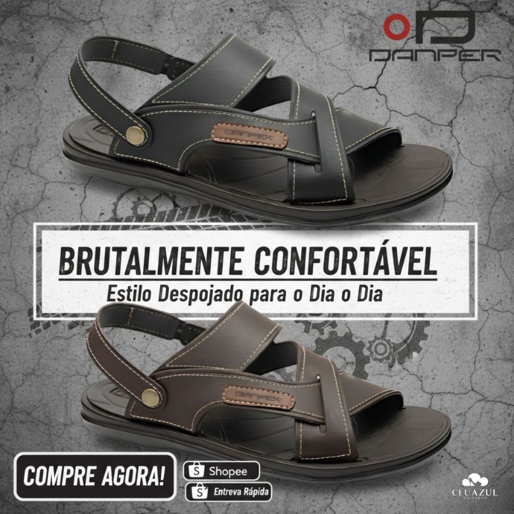 Sandália Chinelo Masculina Danper Confortável Solado Borracha Motoqueiro Traseira Flexivel Barata em Oferta na Shopee
