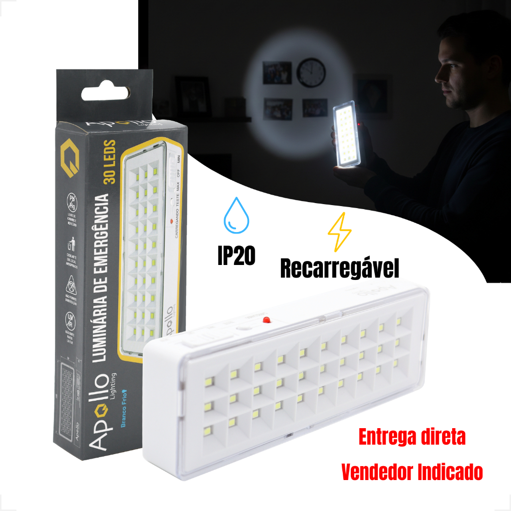 Kit 4 Luminária Emergência 2w Bivolt 30 Leds Recarregável Luz Autonomia Longa Falta Energia e Prédio