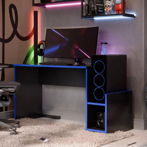 Escrivaninha Mesa Gamer Mazon Nicho Gabinete Pc Quarto Estudos Blue Moby Cor Preto/Azul