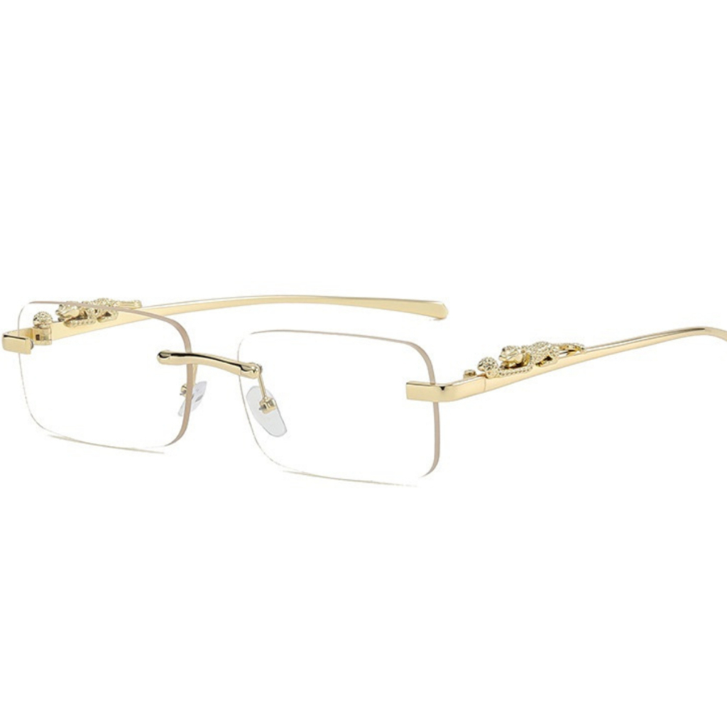 Óculos De Sol Quadrados Retrô Sem Aro 2025-Proteção UV Cheetah Metal Accent Para Dirigir/Moda Unissex