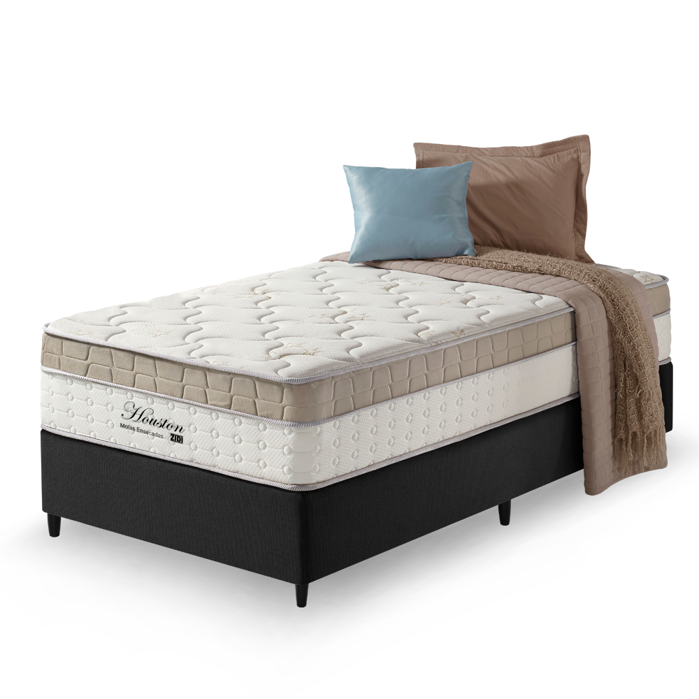 Cama Box Solteiro King Preto + Colchão Molas Ensacadas Houston Pillow Inn 96x203x65cm em Oferta na Shopee