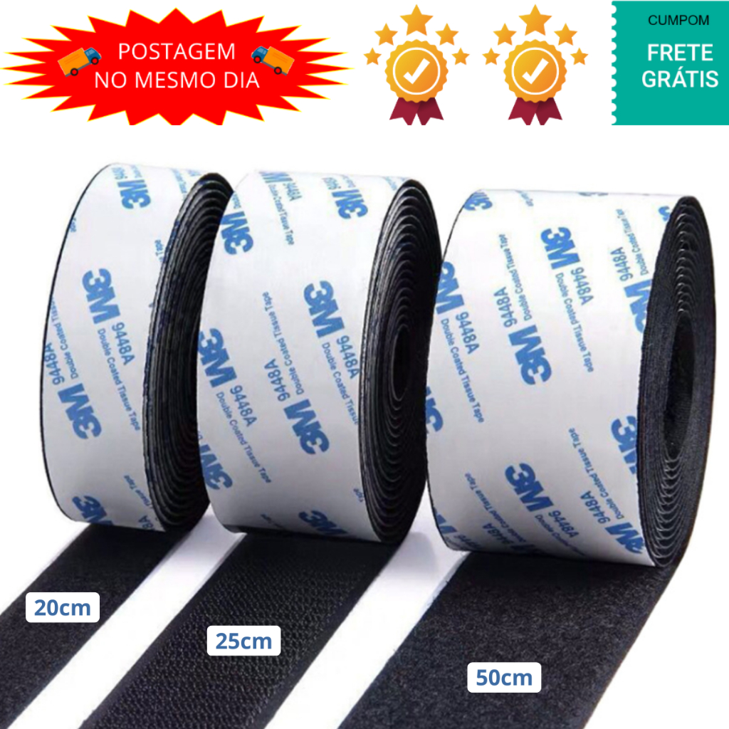 Velcro Adesivo Fita Autoadesiva 20, 25 e 50mm Organizador de Cabos, Tela mosquiteira, Pendurar Controle