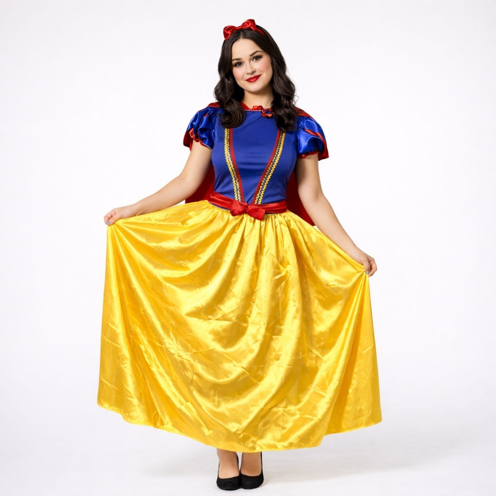 FANTASIA PRINCESA BRANCA DE NEVE LONGA | CAPA + CINTO + LAÇO | - ADULTO LUXO - ENVIO RAPIDO | CARNAVAL - HALLOWEN