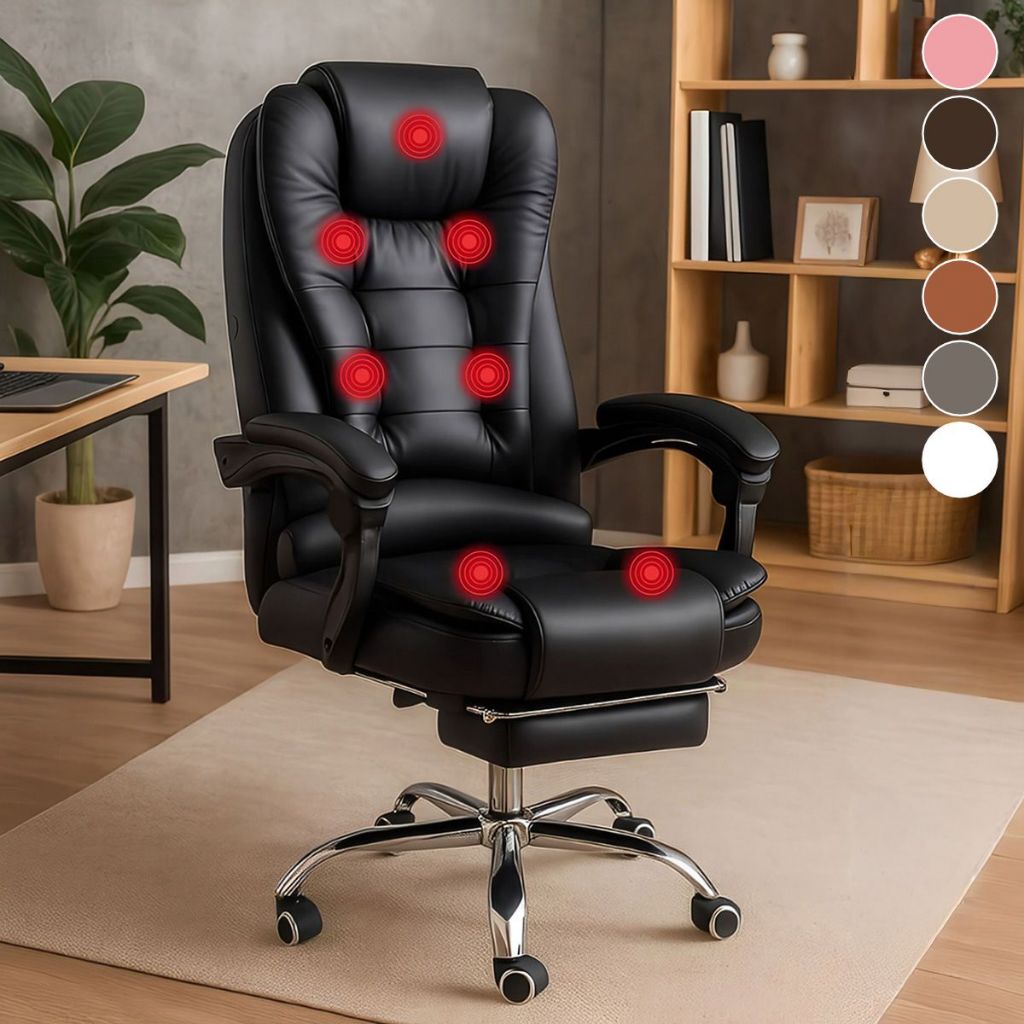 Cadeira Presidente Escritório Massageadora Com 7 Pontos de Massagem E Apoio Pés