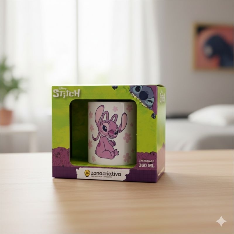 Caneca Pop 350ml Angel - Stitch e Angel - Produto Original e licenciado ZonaCriativa