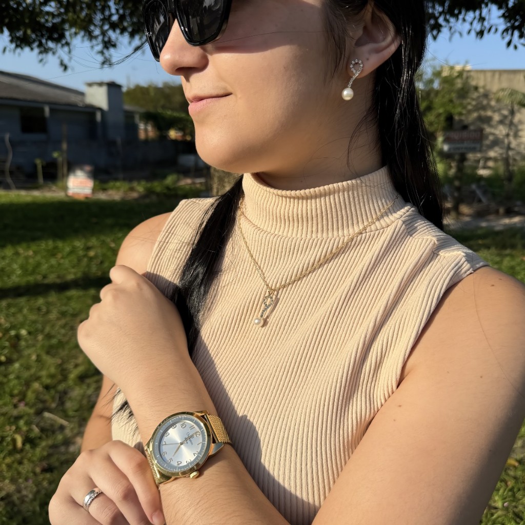 Relógio Champion Feminino Dourado Original Aço Inox Analógico Quartz Fecho Dobrável 42mm CN29749C — imagem 2 de 2