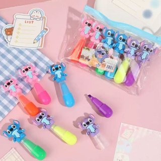 Kit 6 Marca Texto Stitch Colorido Fofo Mini Escolar Papelaria Escritório Estudos em Oferta na Shopee