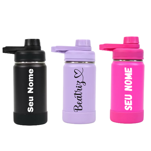 Imagem Garrafa Térmica 350 ml Personalizada Nome Capa De Silicone Protetora Copo Termico Café Água Academia Escola Trabalho