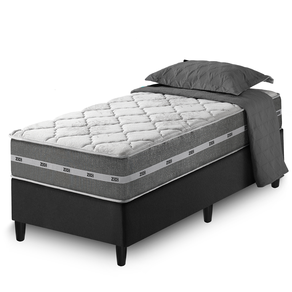 Cama Box Solteiro Preto + Colchão Molas Ensacadas Miami 88x188x60cm em Oferta na Shopee