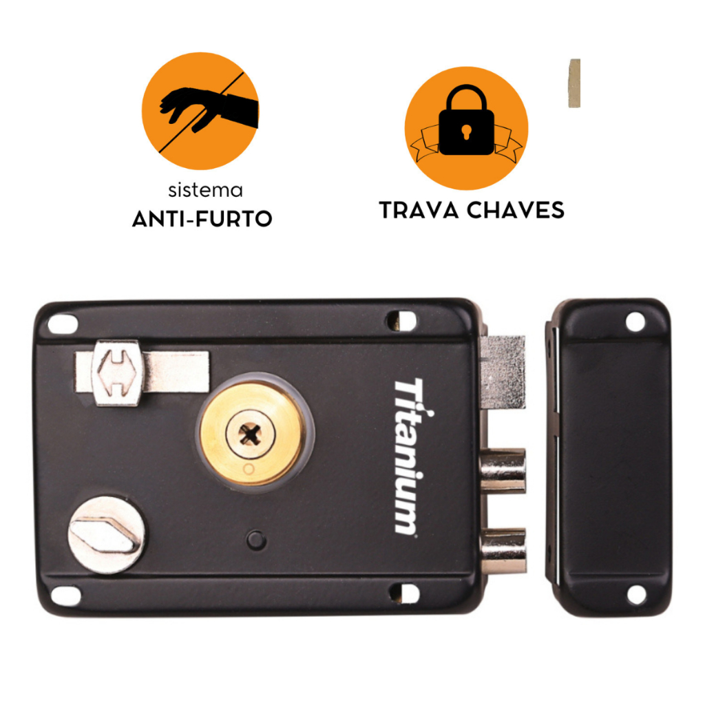 Fechadura de Sobrepor Preto Chave Tetra com Cilindro Reforçado para Portão e Porta Anti Furto