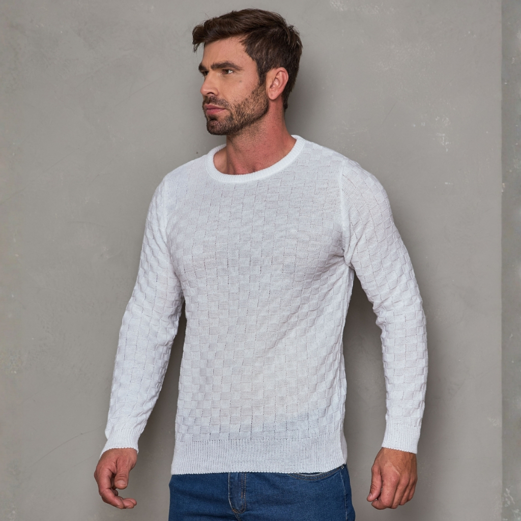 Suéter Masculino Tricot Premium Gola Redonda Toque Macio Conforto Térmico Casual Elegante Moderno