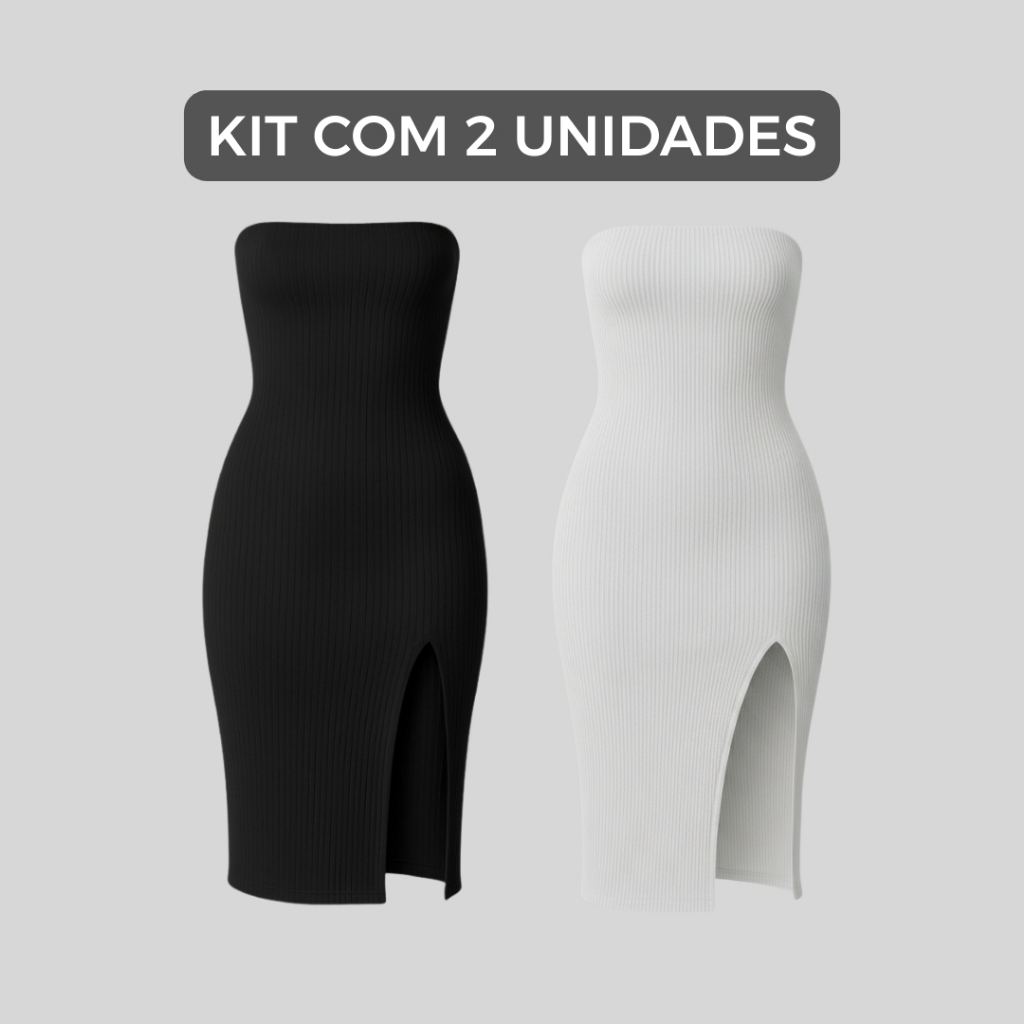 Kit 2 Vestidos Midi Femininos Tomara Que Caia Canelado Premium Fenda Moda Elegante em Oferta na Shopee