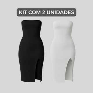 Kit 2 Vestidos Midi Femininos Tomara Que Caia Canelado Premium Fenda Moda Elegante em Oferta na Shopee