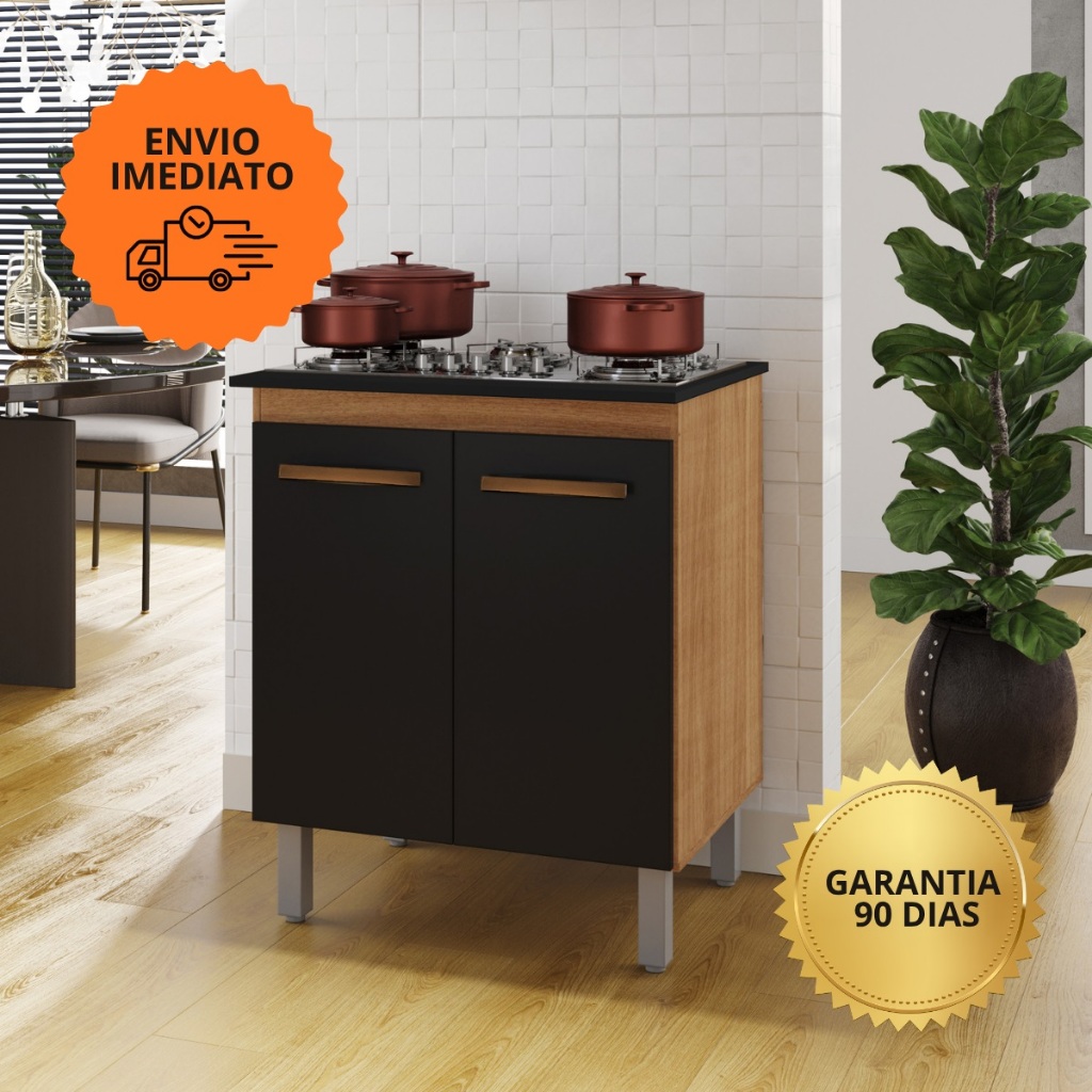Balcão de Cozinha para Cooktop 4 ou 5 Bocas Jade –  2 Portas e Espaço para Botijão