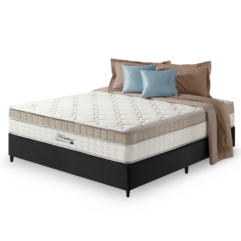 Cama Box Casal Preto + Colchão Molas Ensacadas Houston Pillow Inn 138x188x65cm em Oferta na Shopee