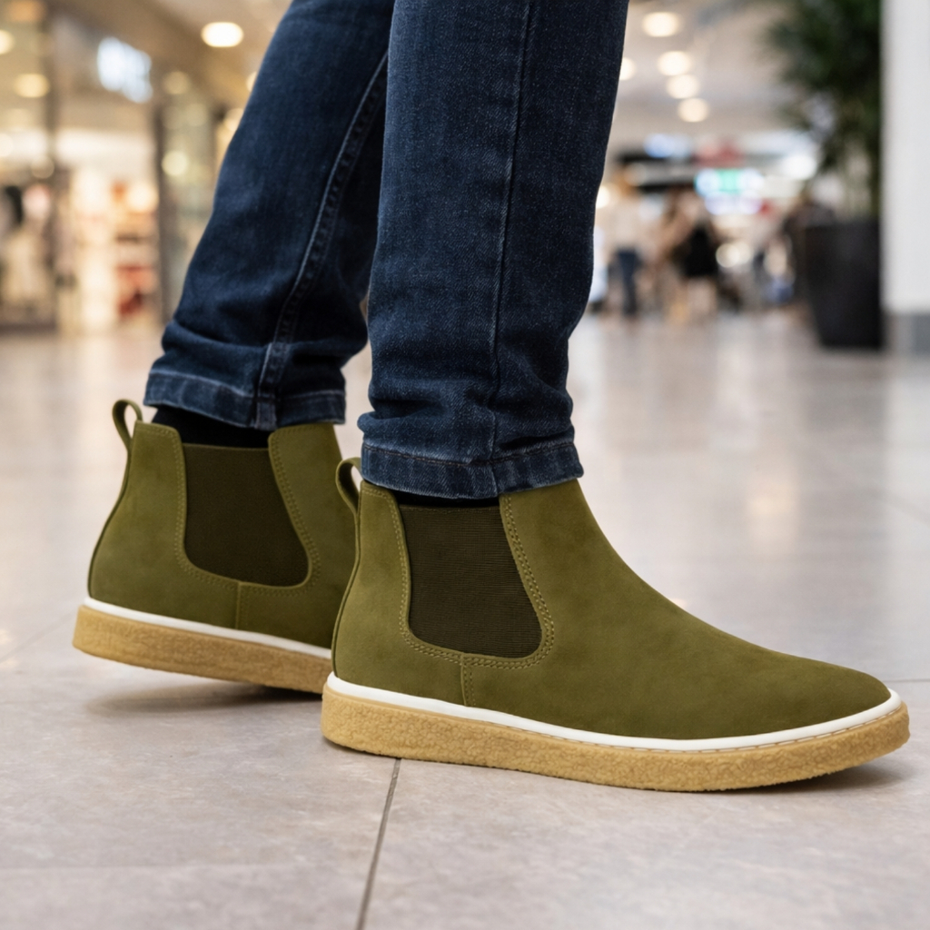 Bota Chelsea Masculina Couro Camurça Solado Forte Estilo Clássico