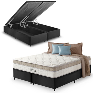 Cama Box Baú Queen Preto + Colchão Molas Ensacadas Houston Pillow Inn 158x198x70cm em Oferta na Shopee