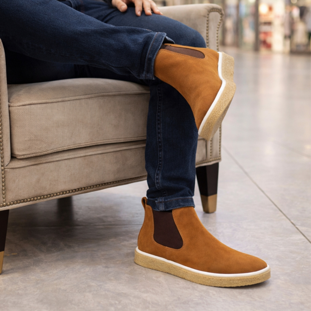 Bota Chelsea Masculina Couro Camurça Natural Premium com Solado Antiderrapante e Conforto em Oferta na Shopee