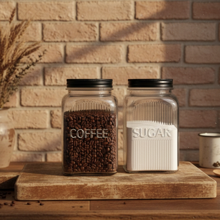 Pote de vidro com tampa de metal SUGAR COFFEE cantinho do café açucar café em Oferta na Shopee