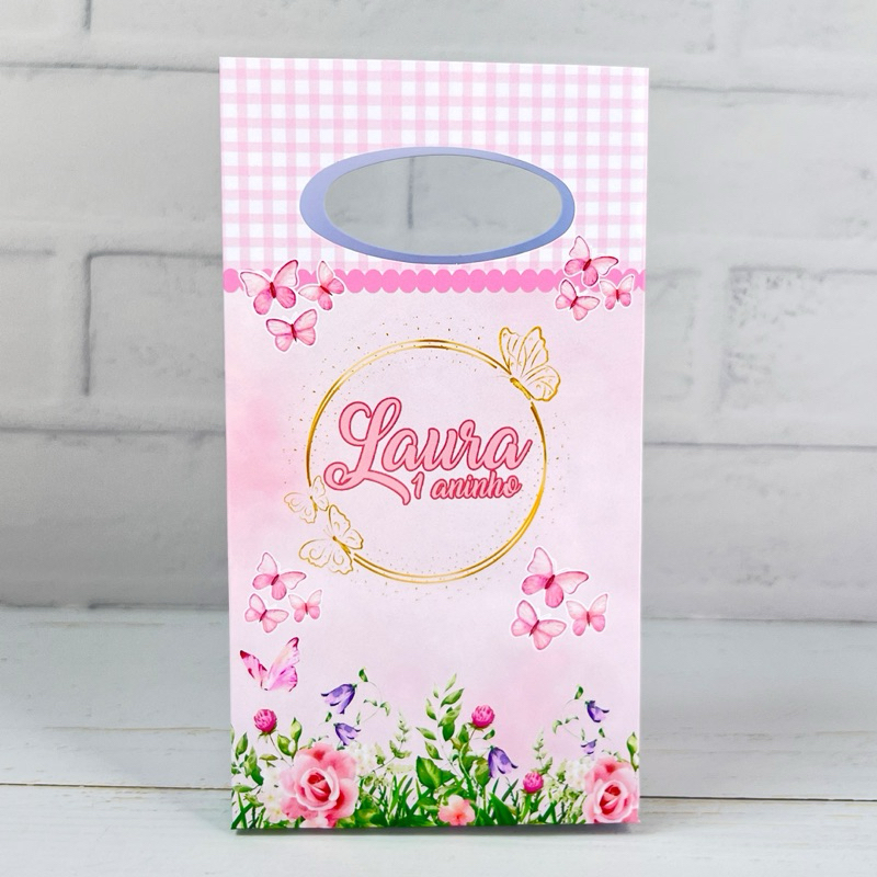 Sacolinha Surpresa Personalizada Pegue e Monte JARDIM DAS BORBOLETAS ROSA- Festa Infantil Aniversário Lembrancinhas Mimo