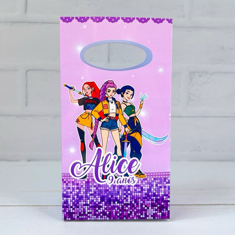 Sacolinha Surpresa Personalizada Pegue e Monte GUERREIRAS DO KPOP HUNTRIX- Festa Infantil Aniversário Lembrancinhas Mimo