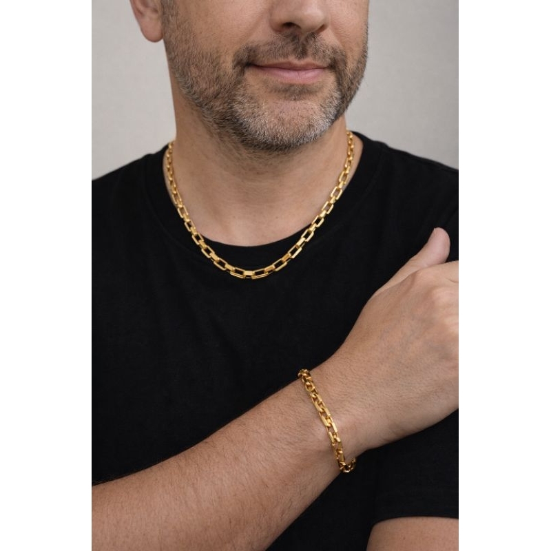 Corrente Masculina Aço Inoxidável Elos Banhado a Ouro 60cm em Oferta na Shopee