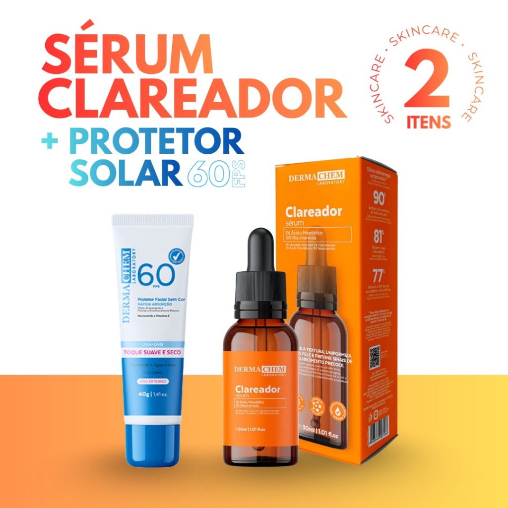 Kit 2 Dermachem - 1un Protetor Fps60 + 1un Sérum Clareador Vitamina C em Oferta na Shopee