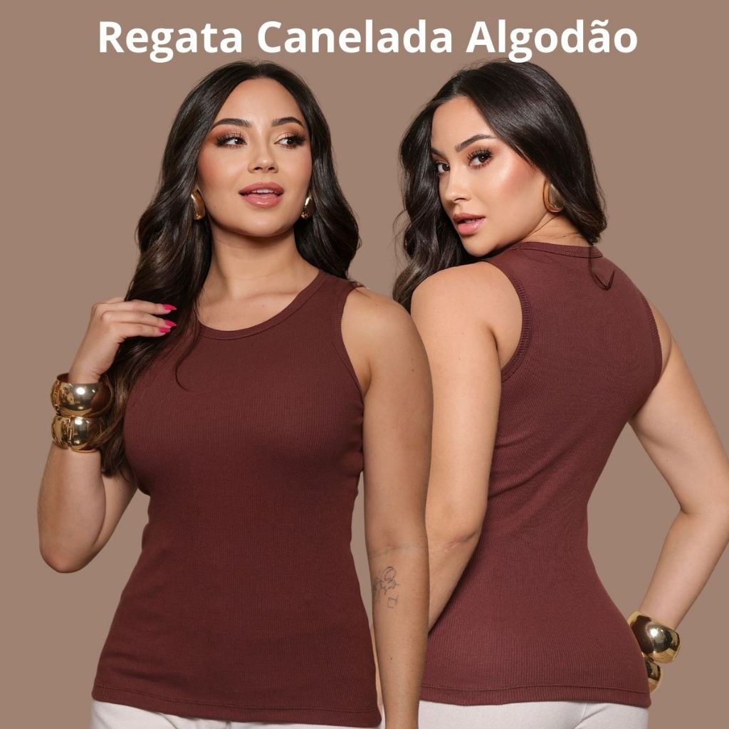 Regata Feminina Canelada Ribana Algodão com Elastano Básica Estilosa