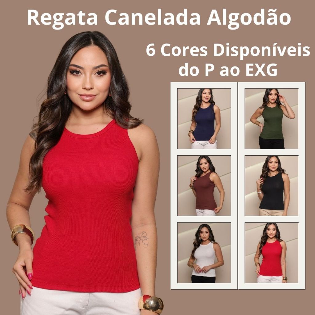 Regata Feminina Estilosa Canelada Ribana Algodão com Elastano Básica