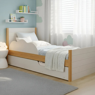 Bicama Infantil Solteiro 100% Mdf Bibox Cama Auxiliar Com Rodizio Uli Nature/off White em Oferta na Shopee