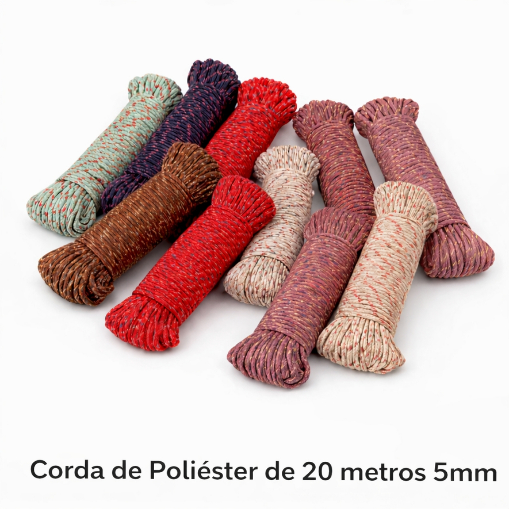 Corda Forte 20m, 40m e 100m 5mm Poliester Sortida Para Mudança Transporte Seguro Amarração Carga Camping Varal Uso Geral