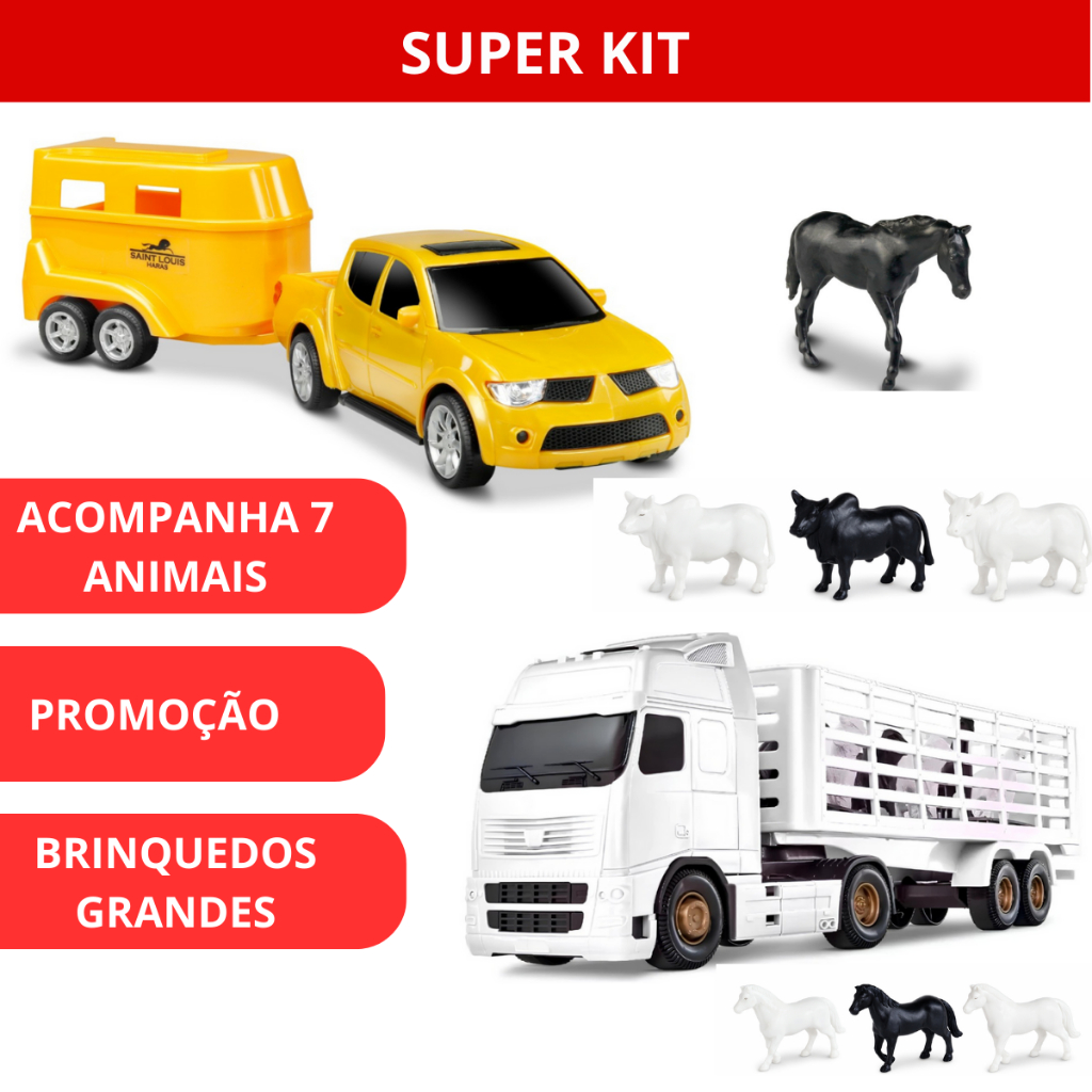 Brinquedos Kit 2 Carrinhos Caminhão Carro Veiculo Brinquedo Haras Boiadeiro Para Criança Infantil Menino Menina Promoção