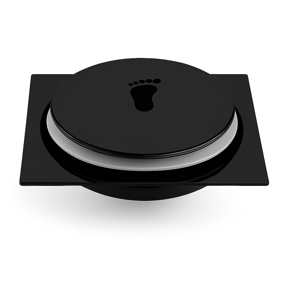 Ralo de Banheiro Piso Chão Click Inteligente quadrado 10x10 Cm Inox Metal Preto Fosco Anti Inseto Aço