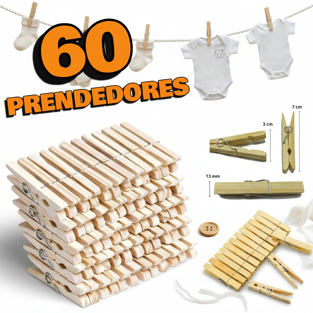 KIT Pregador de Roupa De Madeira Super Reforçado – 12/24/36/48/60 Unidades –- Ótima Qualidade.....