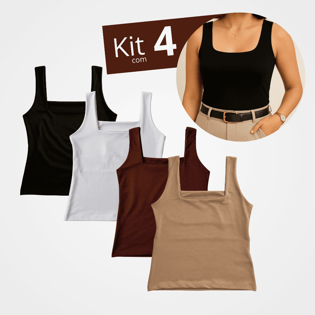 Regata Feminina 4 em 1 dia a dia , festa , academia , formal Decote Quadrado Elegante Suplex Toque Fresco em Oferta na Shopee