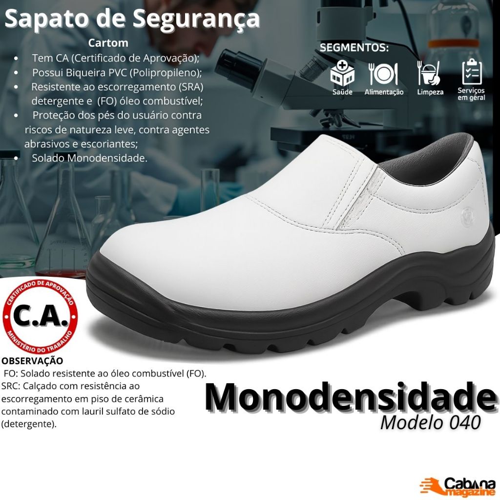 Sapato de Segurança Elástico Monodensidade Biqueira PVC Cartom CA 40142 - Branco em Oferta na Shopee