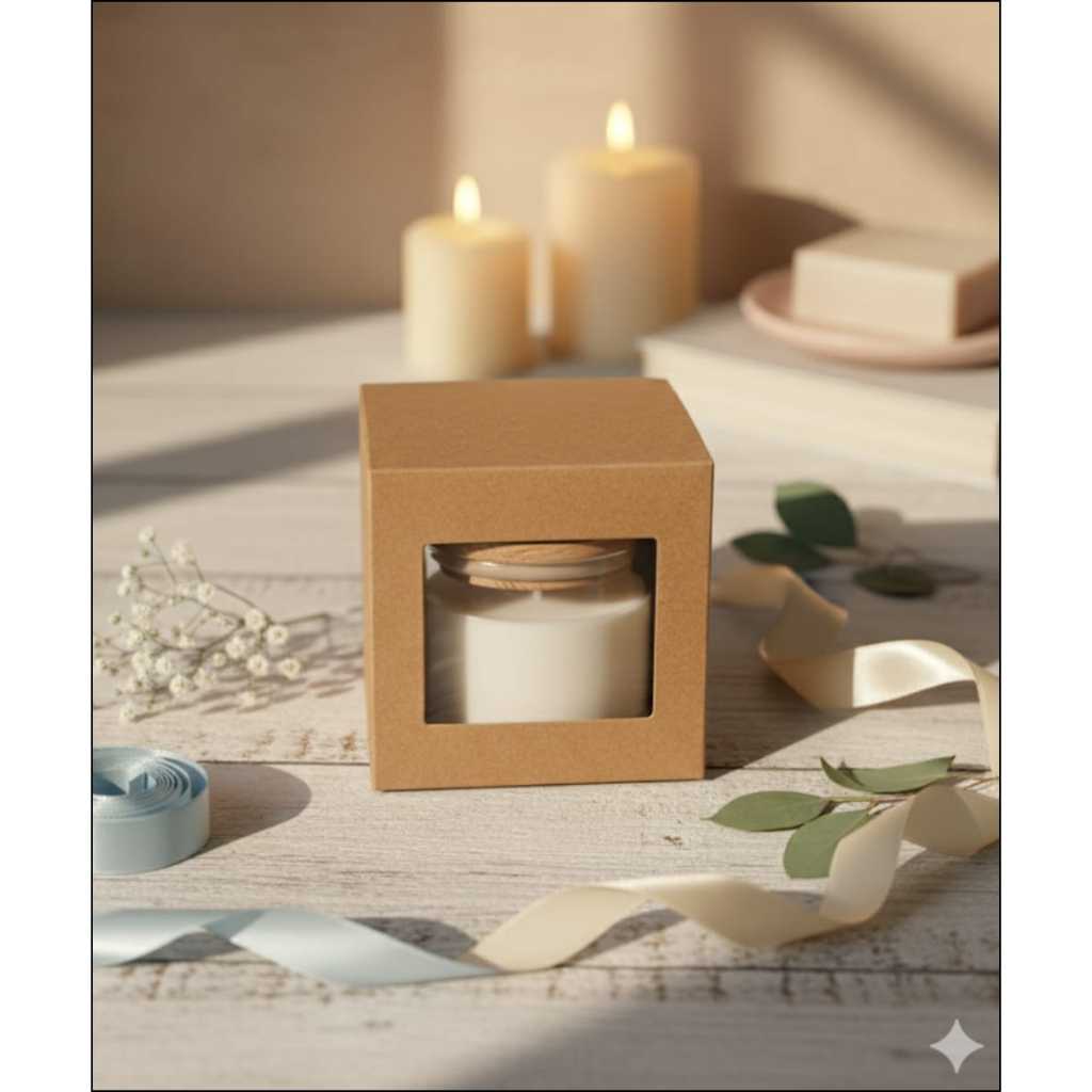 25 Caixa para Vela Pote Kraft Com visor 7,5x7,5x7,0 cm