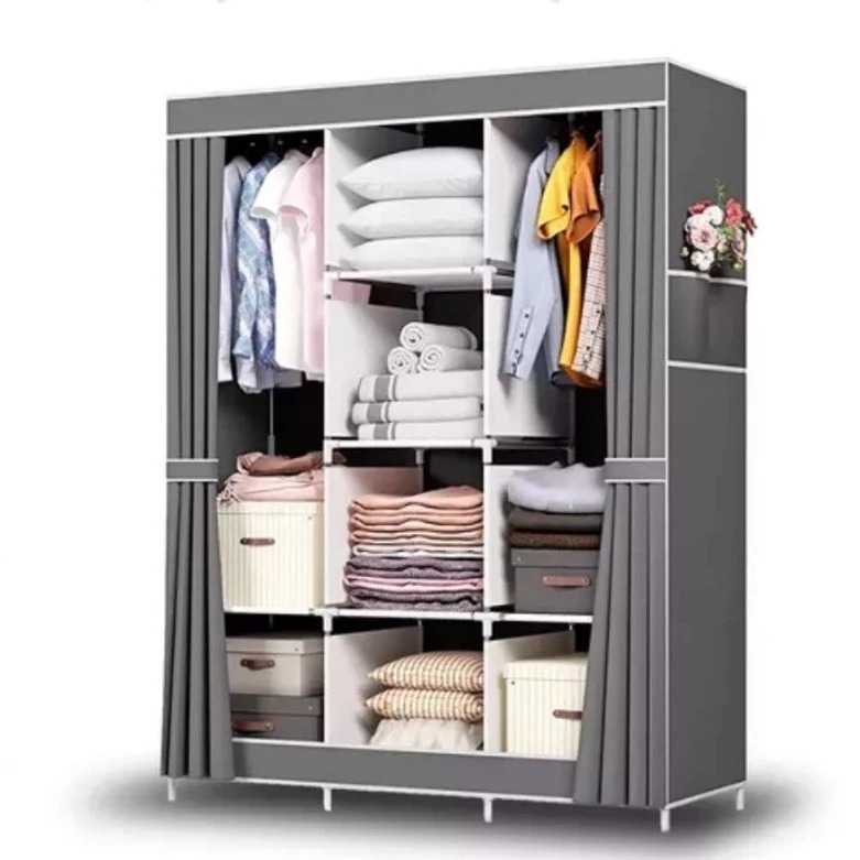 Guarda-Roupa Dobrável Organizador de Roupas 165x130x45cm com Cabide e Prateleiras Tecido Impermeável Fácil de Montar