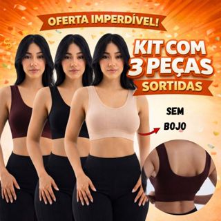 Kit 3 Top SEM Costura SEM Bojo Tecido Confortável Alças Largas em Oferta na Shopee
