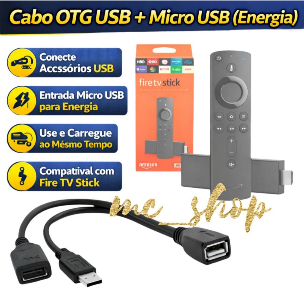 Cabo Adaptador OTG 2 em 1 Micro USB para Fire Stick e Mi TV Stick – Apenas para Entrada Micro USB