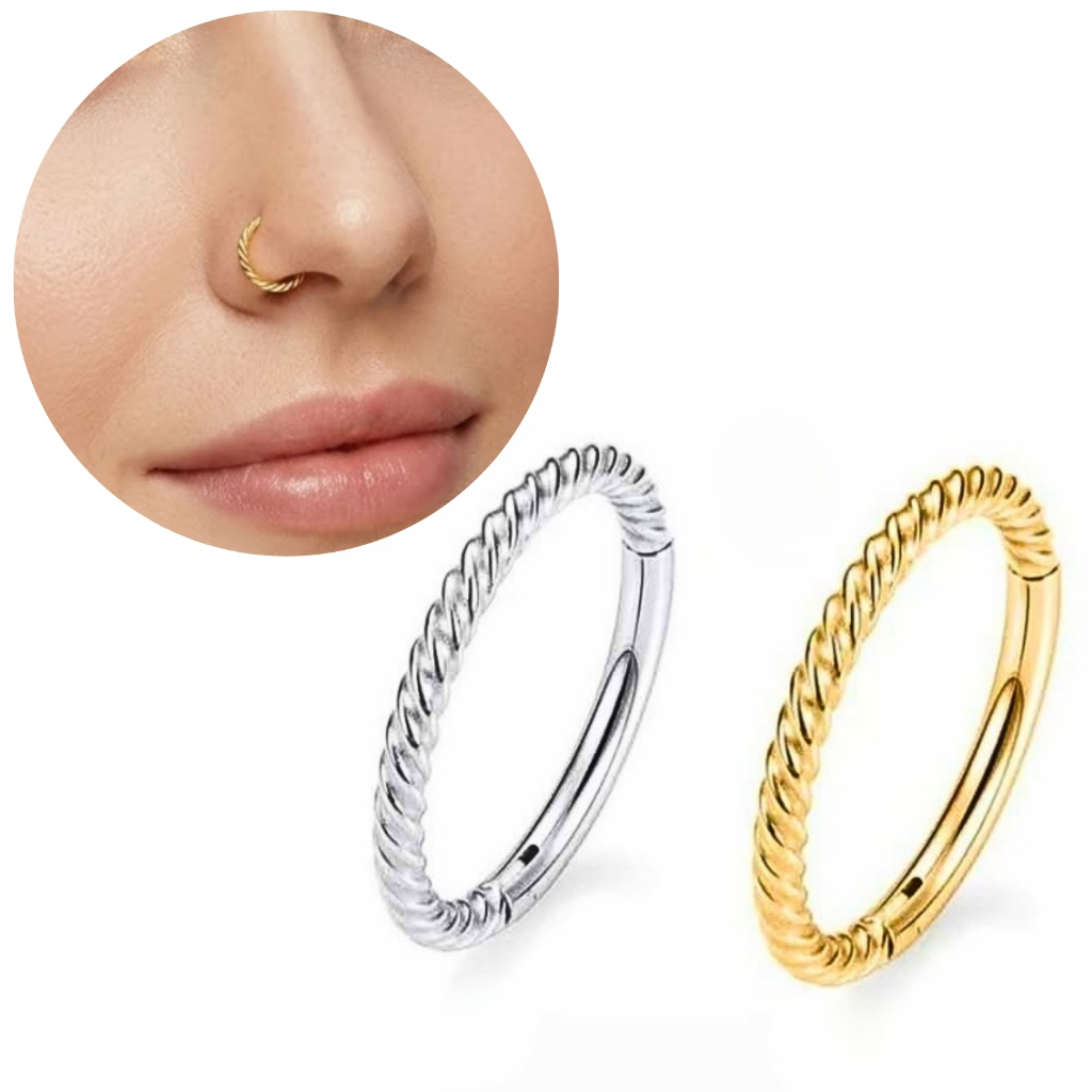 Piercing Argola Torcida Nariz Titânio Feminino Aço Cirúrgico Anti Alérgico Acessórios Dourado Prata