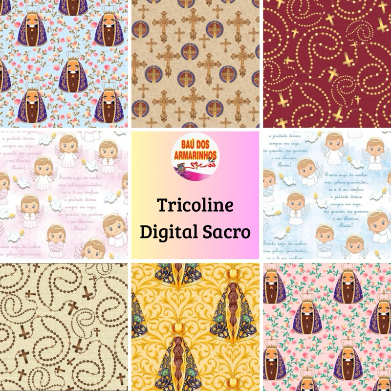 50cm - Tricoline Digital Religioso Santos 1,50m larg – 100% Algodão – Coleção Sacro Peripan