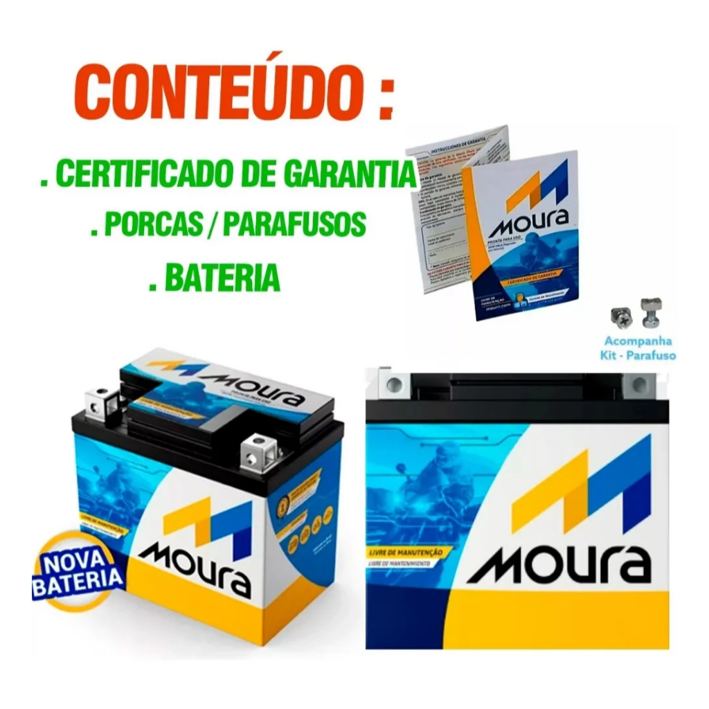 Bateria Moura 5 Amperes Cg TItan Fan Start Factor Adv Fazer 150 Crosser em Oferta na Shopee