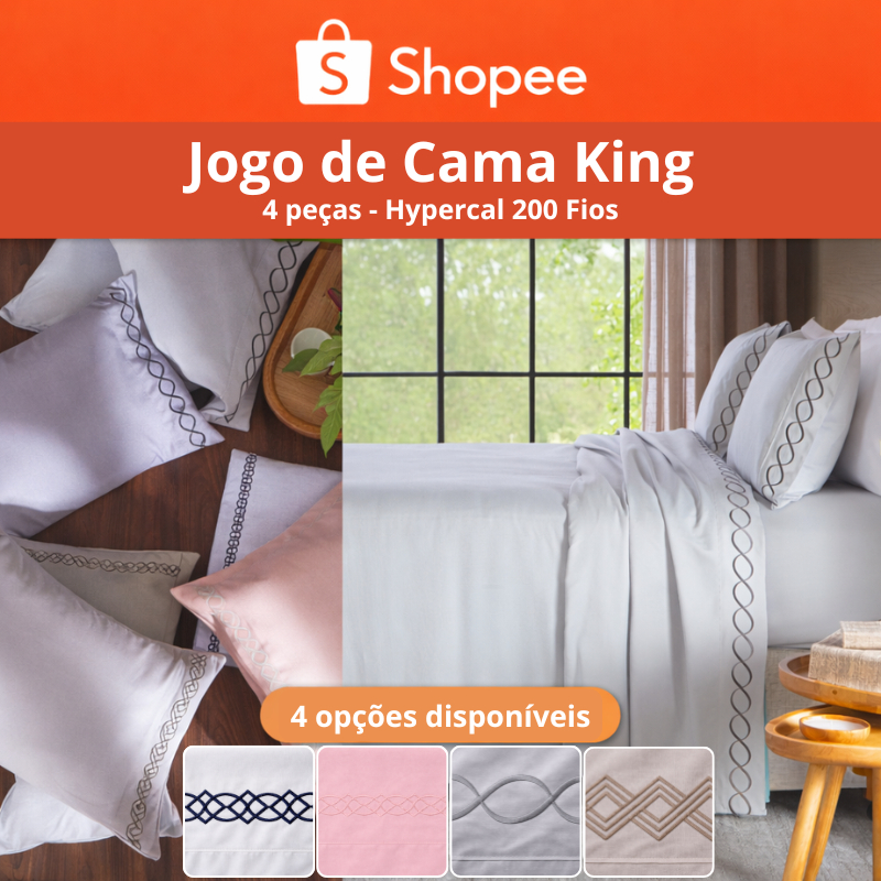 Jogo de Cama Lençol  King 4 Peças Golden Bordado Luxor 200 Fios - Toque Macio e Sofisticação Roupa de Cama