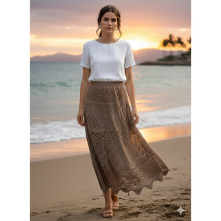 Saia Longa Femenina De Renda Crochê Casual 125
