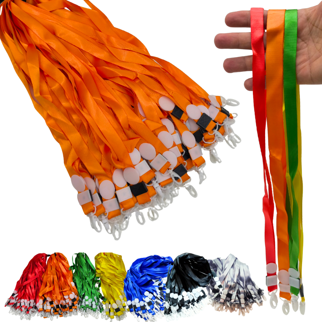 50 Cordão Porta Crachá Nylon Mosquetão Plástico Evento Trabalho Tirante Lanyard