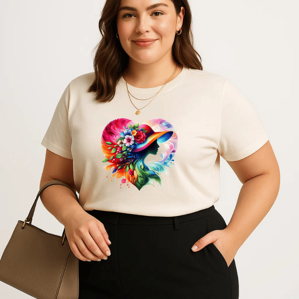 Camiseta Plus Size Feminina Coração Premium Estampada Do P Ao G5  Academia Treino 100% Algodão Verão