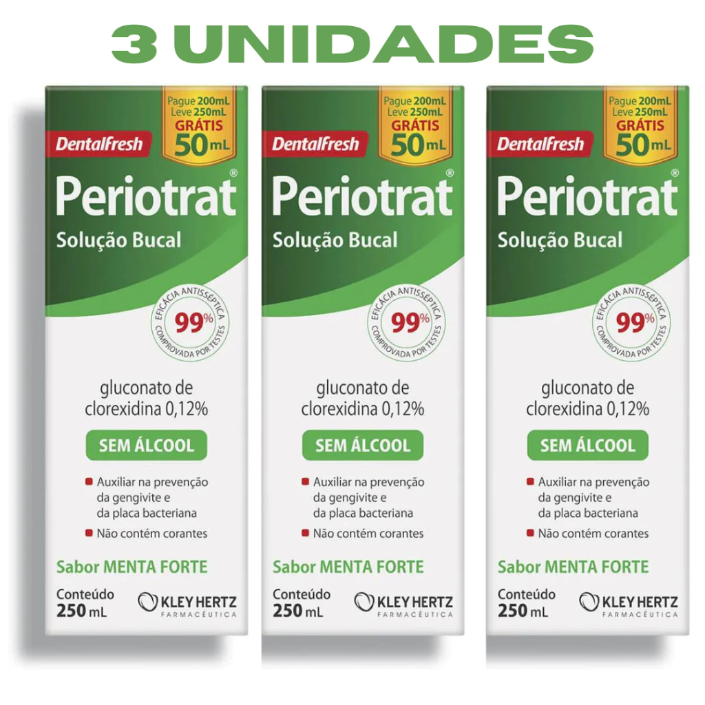 KIT COM 3 Periotrat Enxaguante Bucal Menta Forte Sem Alcool 250ml