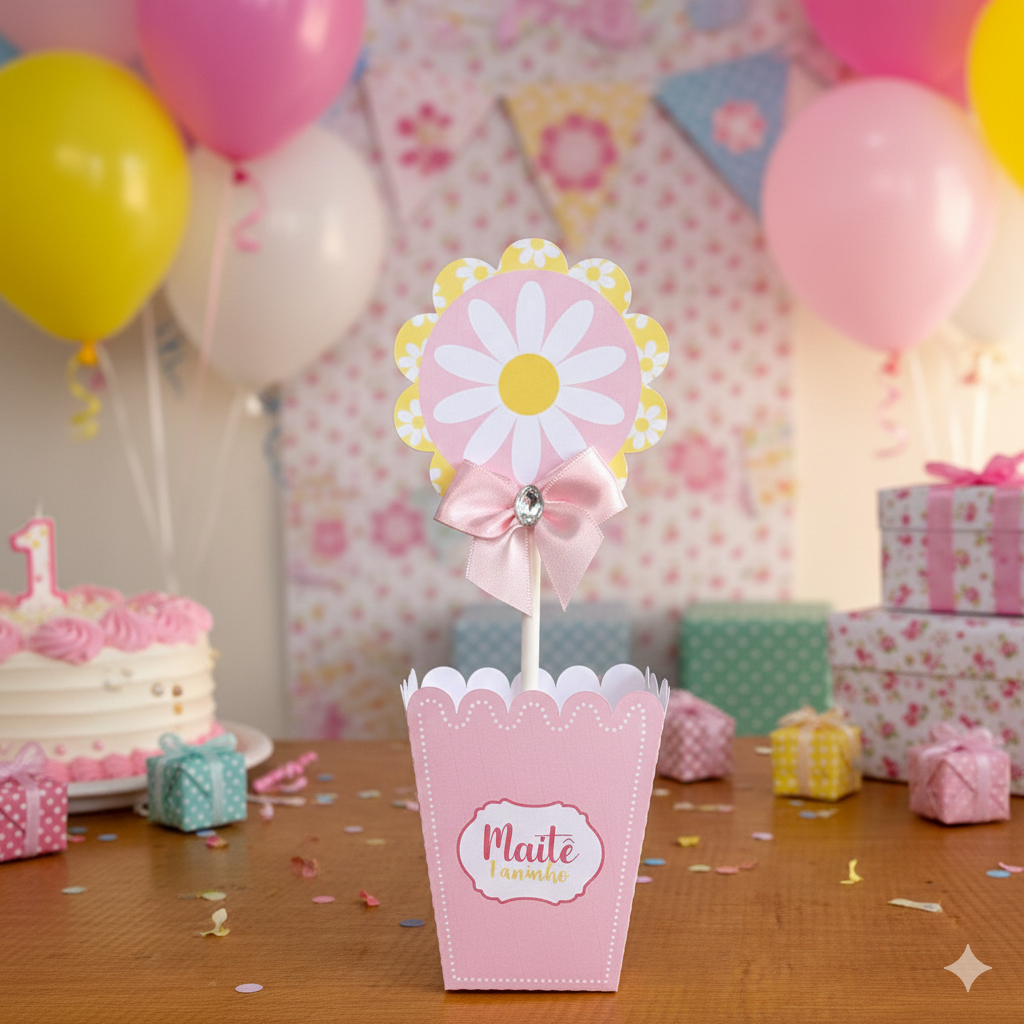 Centros de mesa Cachepot Festa Margarida - Papelaria Personalizadas - PEGUE E MONTE em Oferta na Shopee